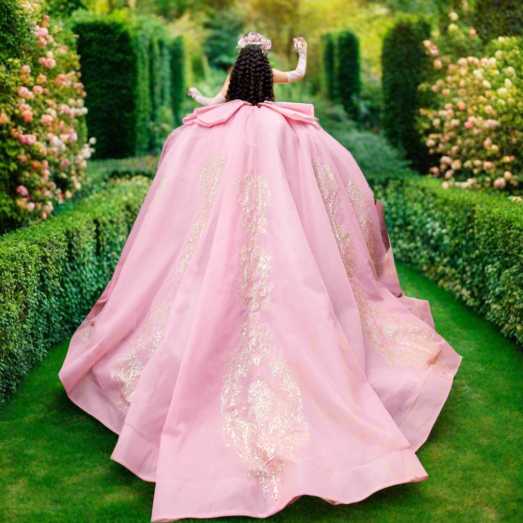 Pink Off The Shoulder Quinceanera Dress with Lace Appliques