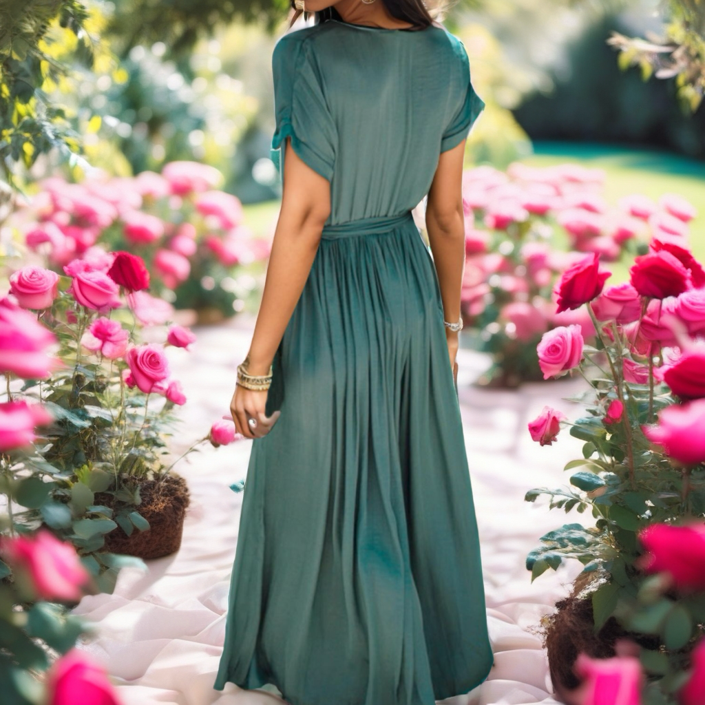 Tie Waist Short Sleeve Teal Dress