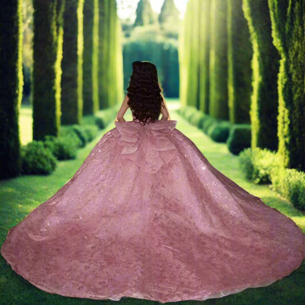 Pink Off The Shoulder Sparkle Quinceanera Ball Gown