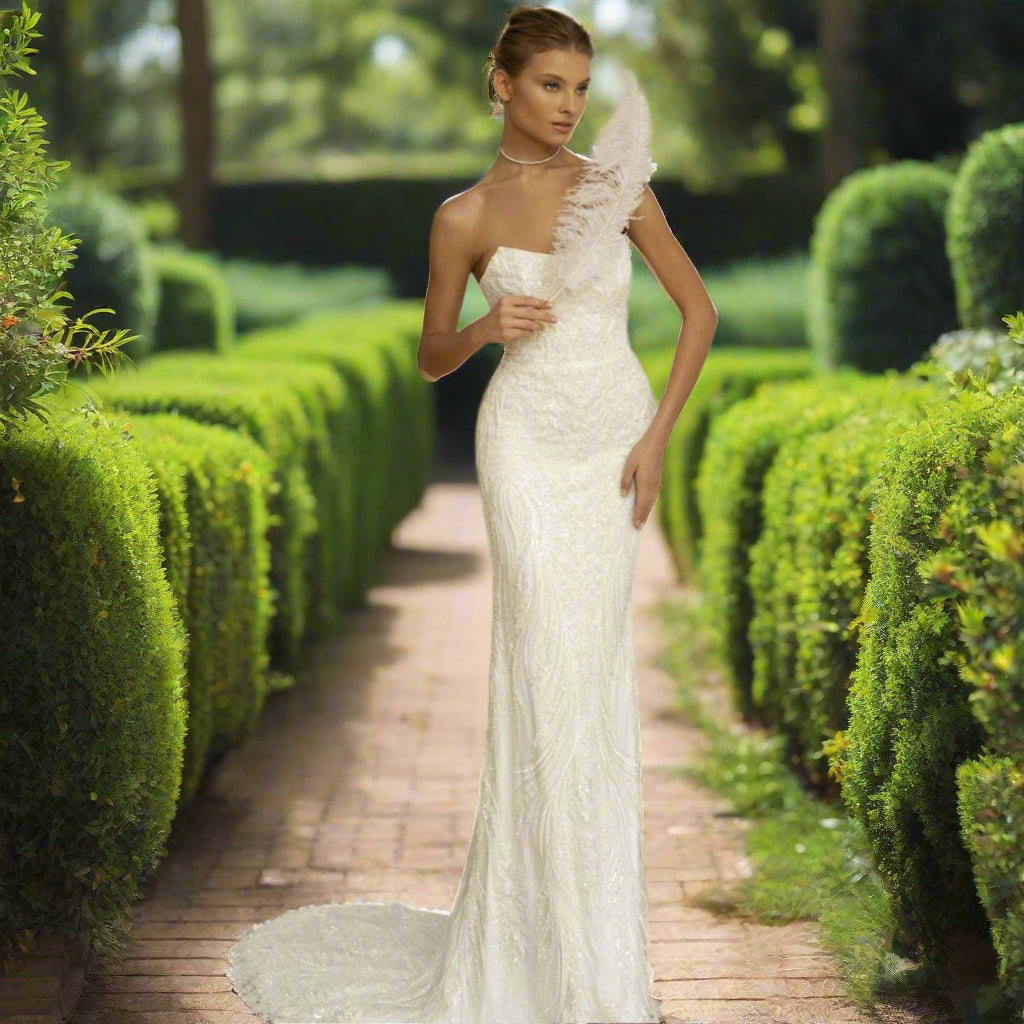 White Mermaid Wedding Dress with Detachable Skirt
