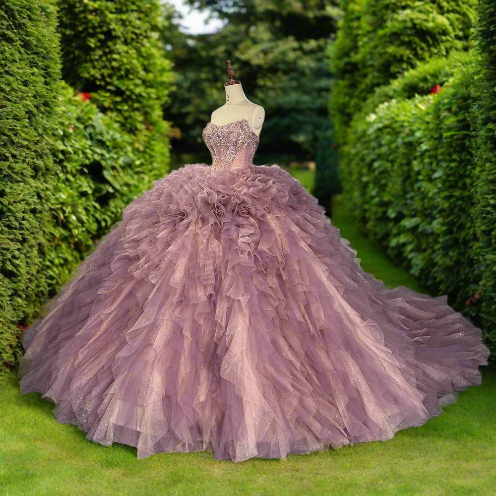 Ruffled Quinceanera Beaded Ball Gown