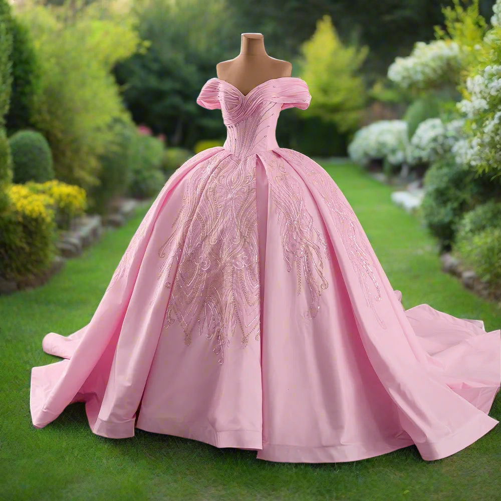 Pink Off The Shoulder Quinceanera Dress