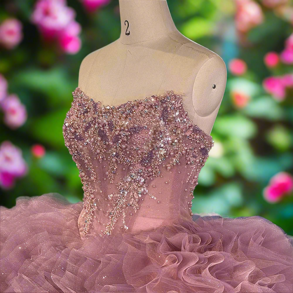 Ruffled Quinceanera Beaded Ball Gown