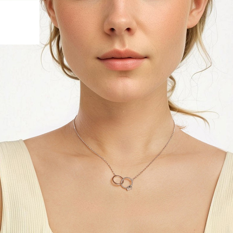 Double Ring S925 Sterling Silver Charm Necklace