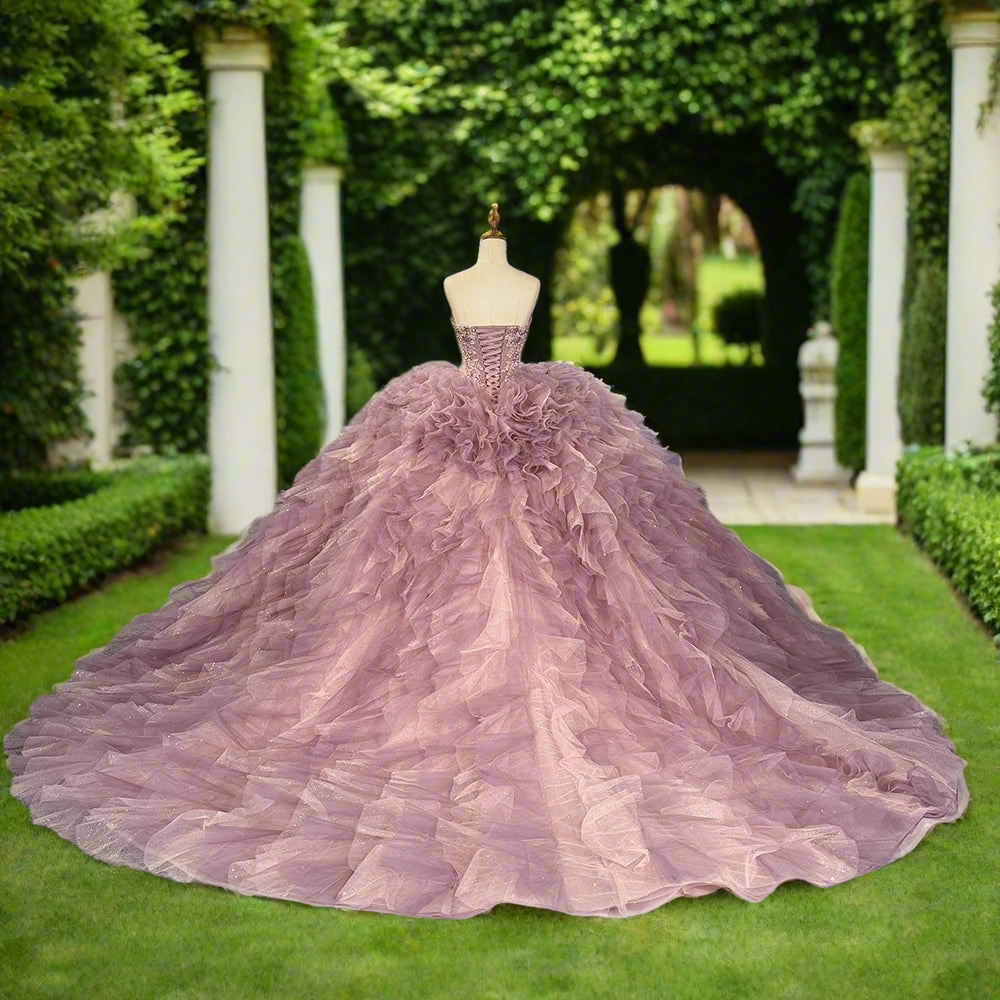 Ruffled Quinceanera Beaded Ball Gown
