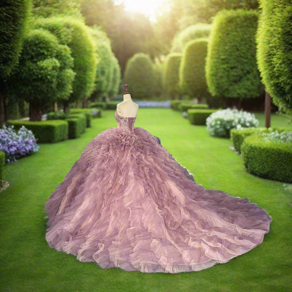 Ruffled Quinceanera Beaded Ball Gown