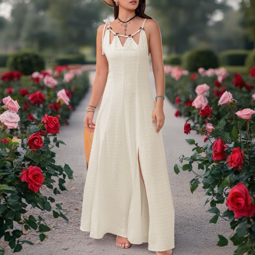 Swiss Dot Cutout Sleeveless Maxi Dress