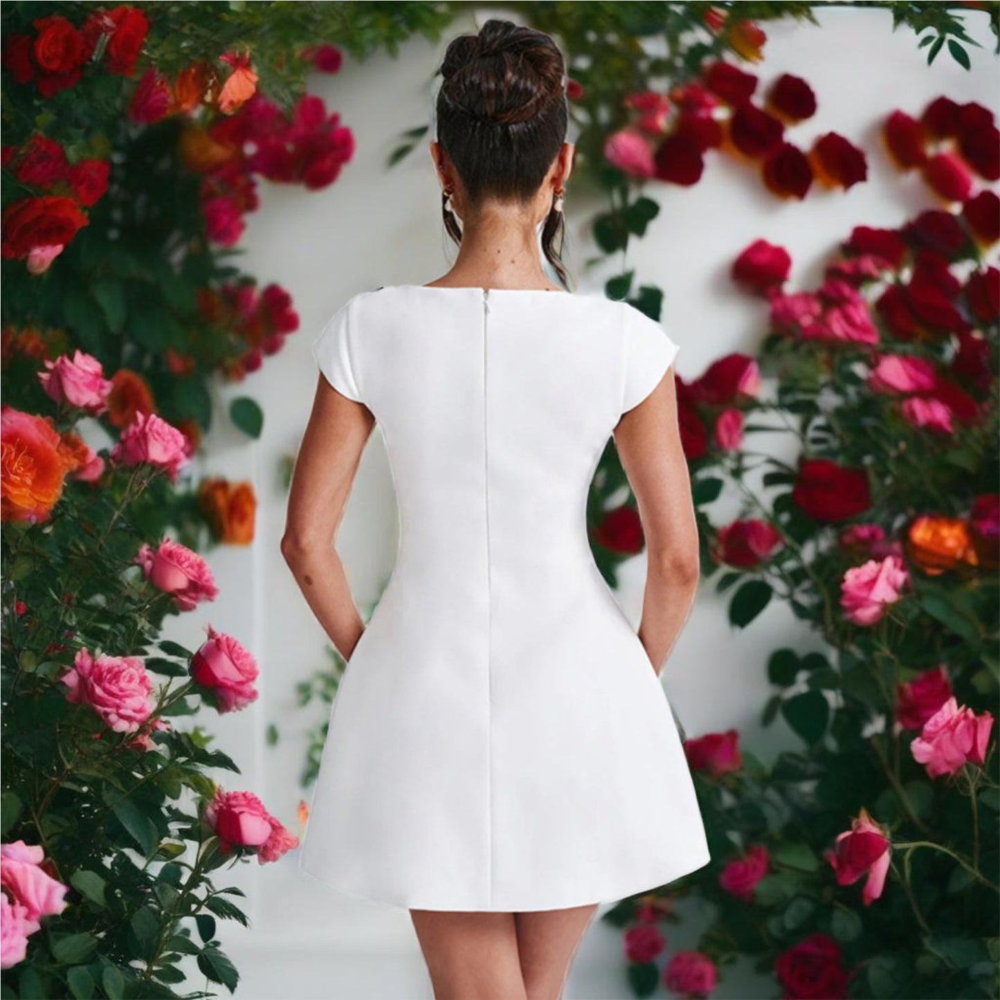 Short Sleeve Square Neck A-Line Dress