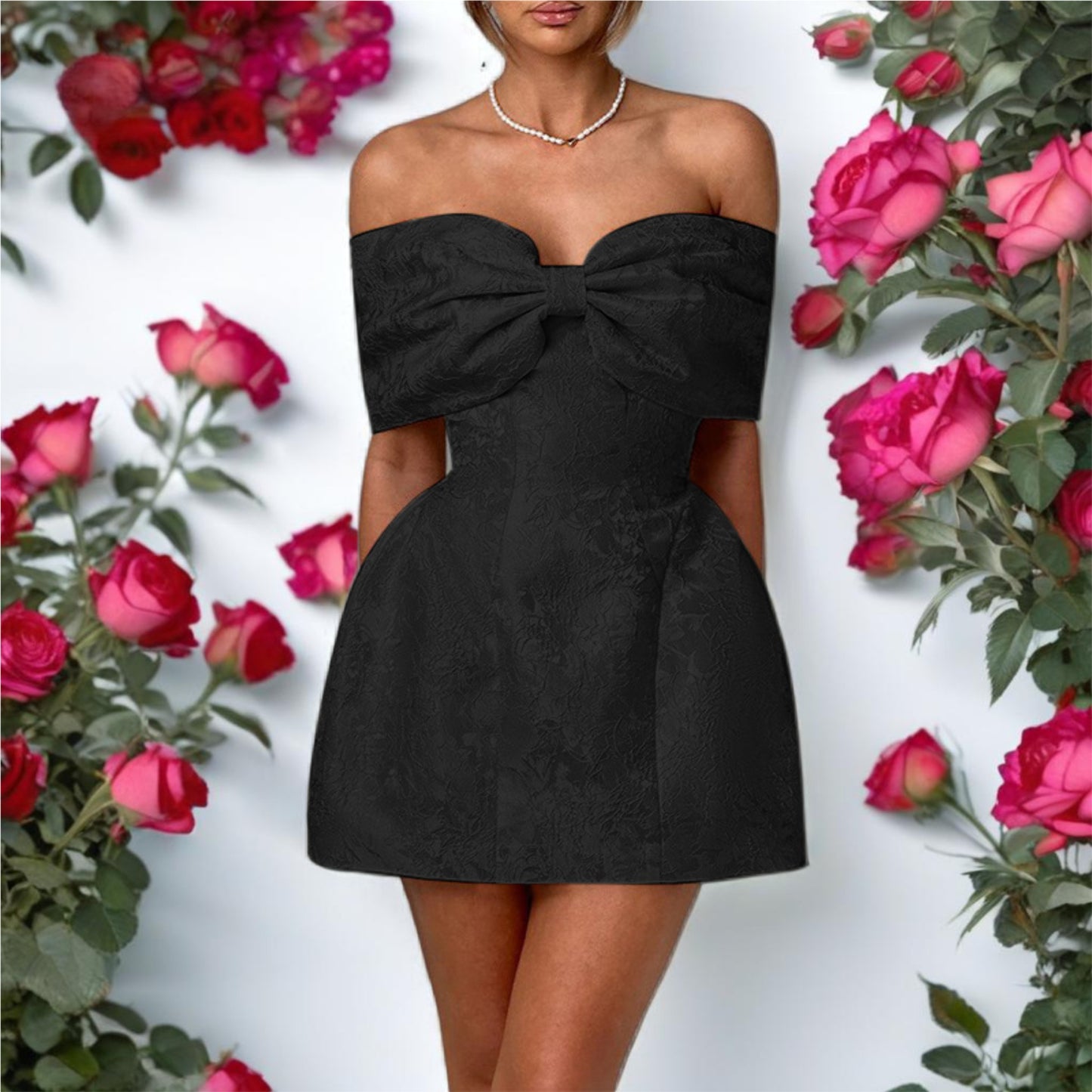 Off The Shoulder Bow Mini Dress