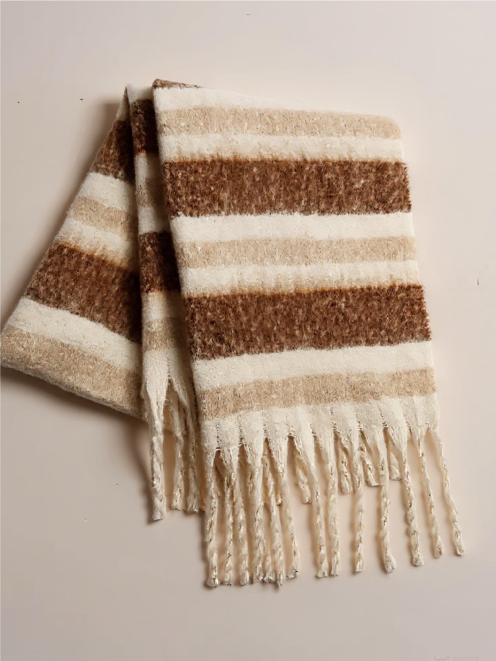 Fringe Contrast Striped Scarf