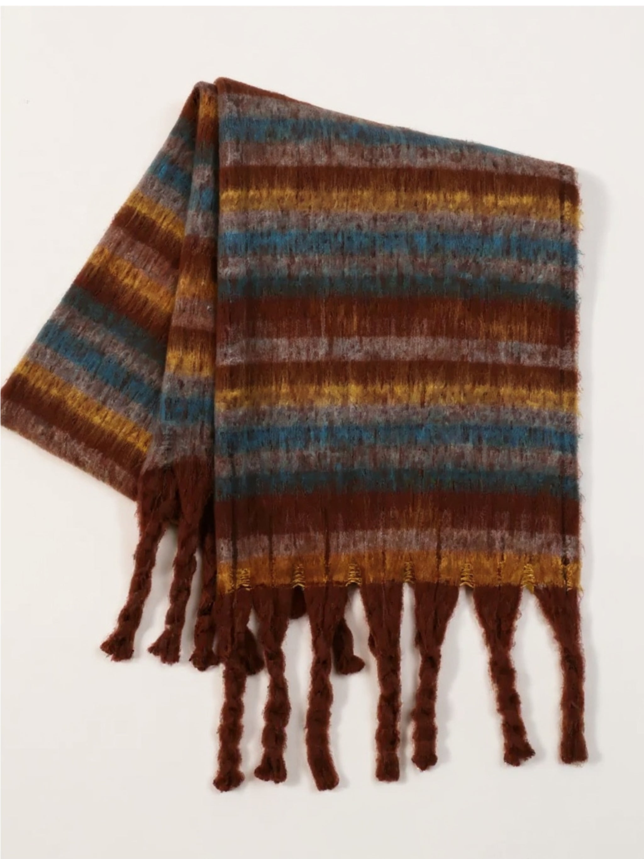 Fringe Contrast Striped Scarf