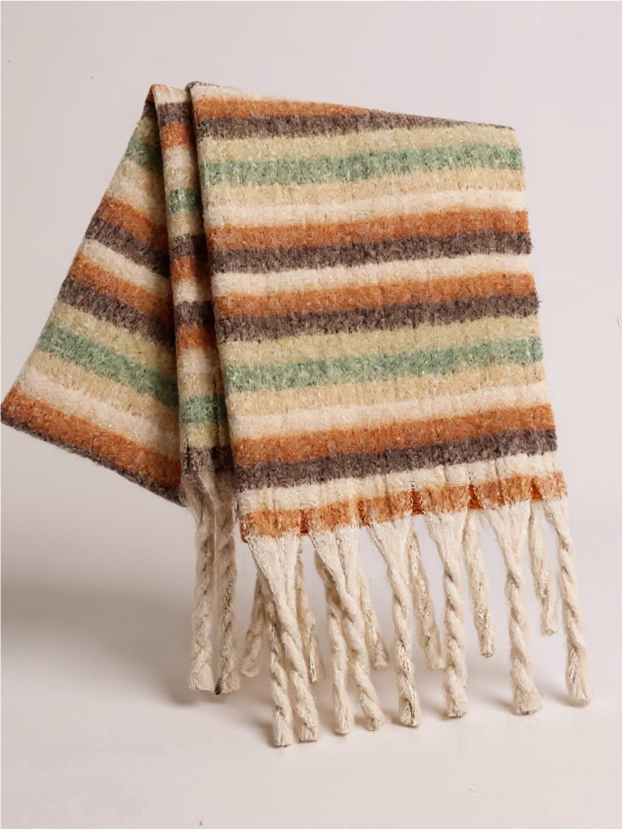 Fringe Contrast Striped Scarf