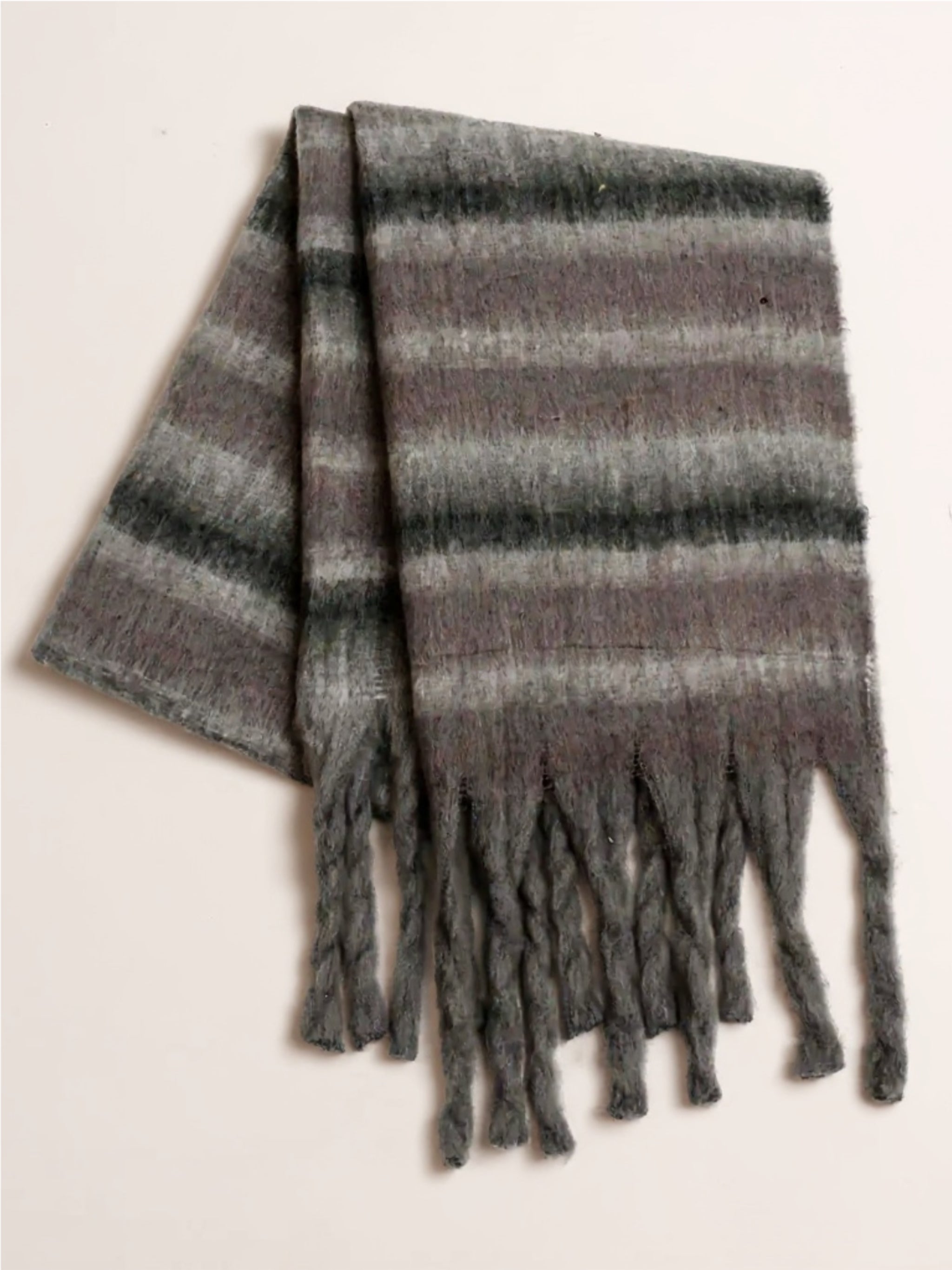 Fringe Contrast Striped Scarf