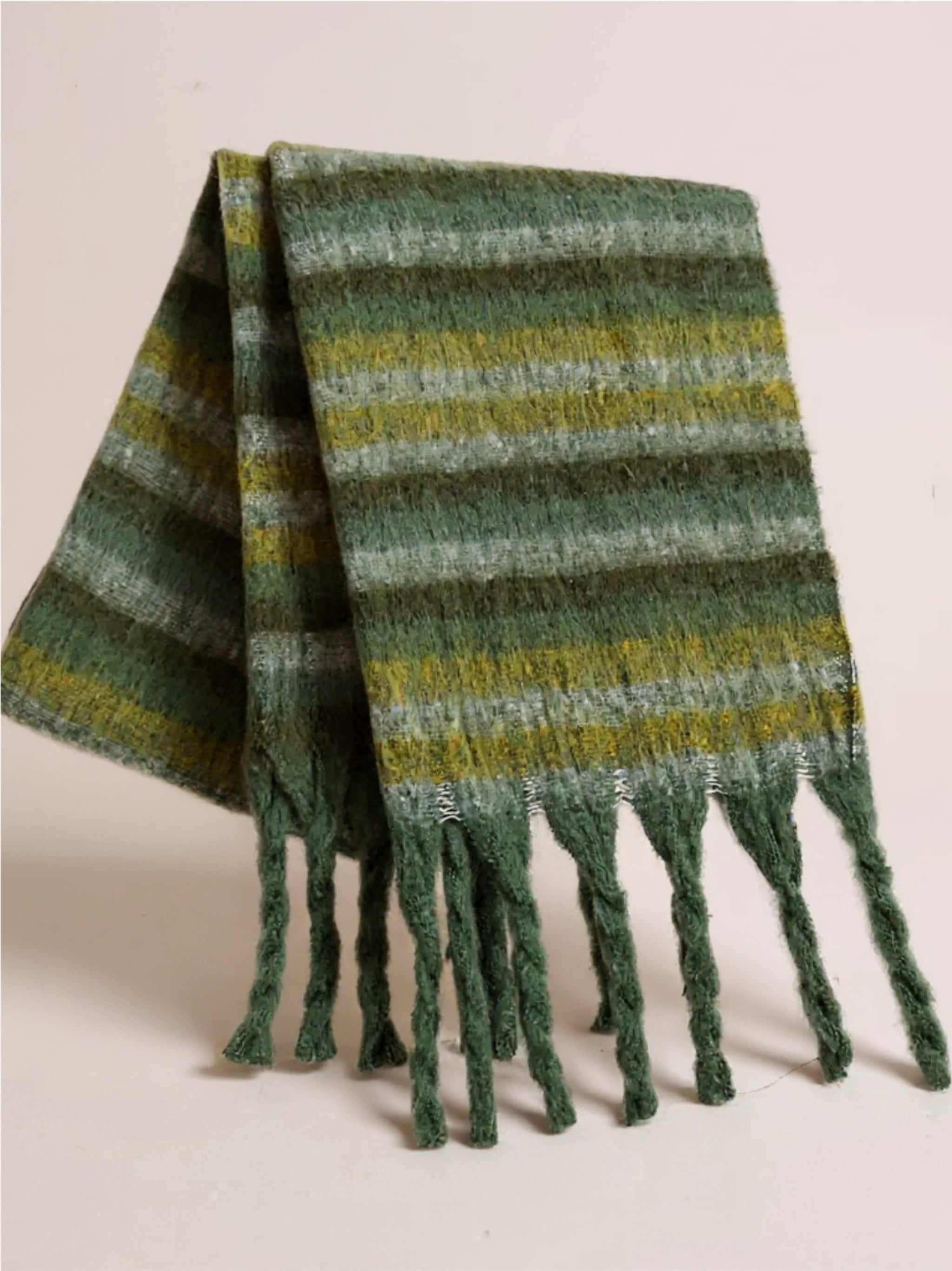 Fringe Contrast Striped Scarf