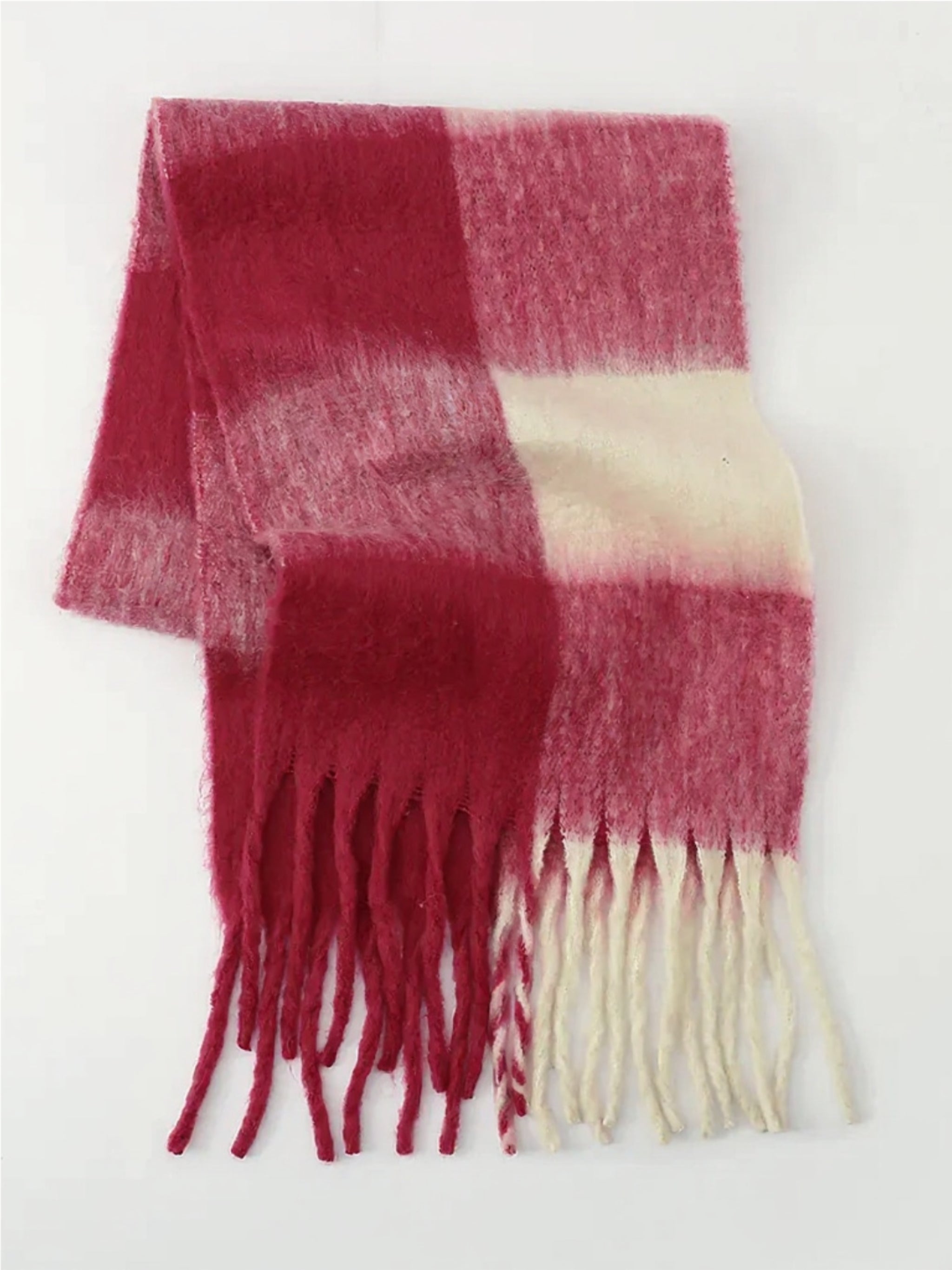 Fringe Contrast Plaid Scarf