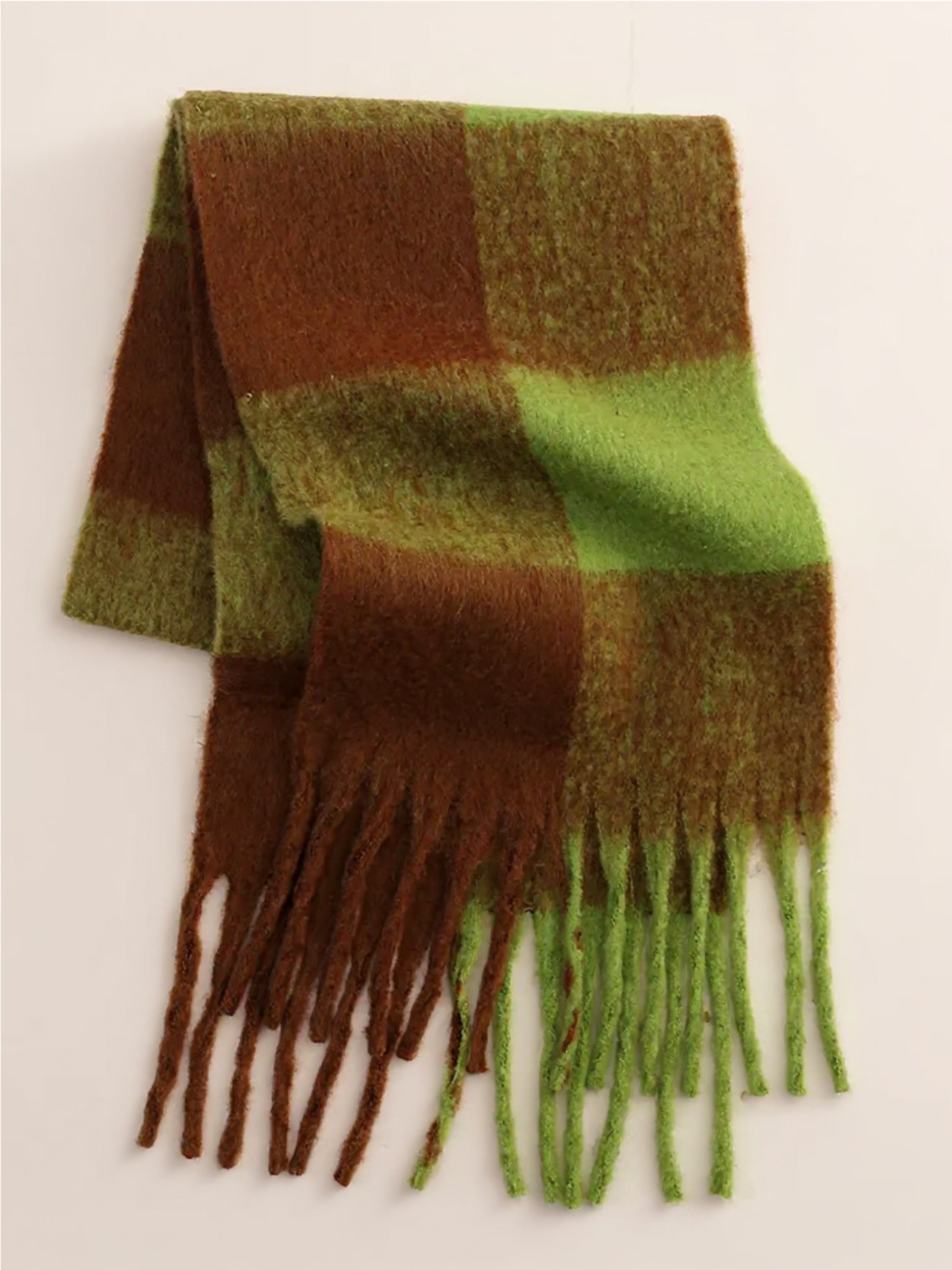 Fringe Contrast Plaid Scarf