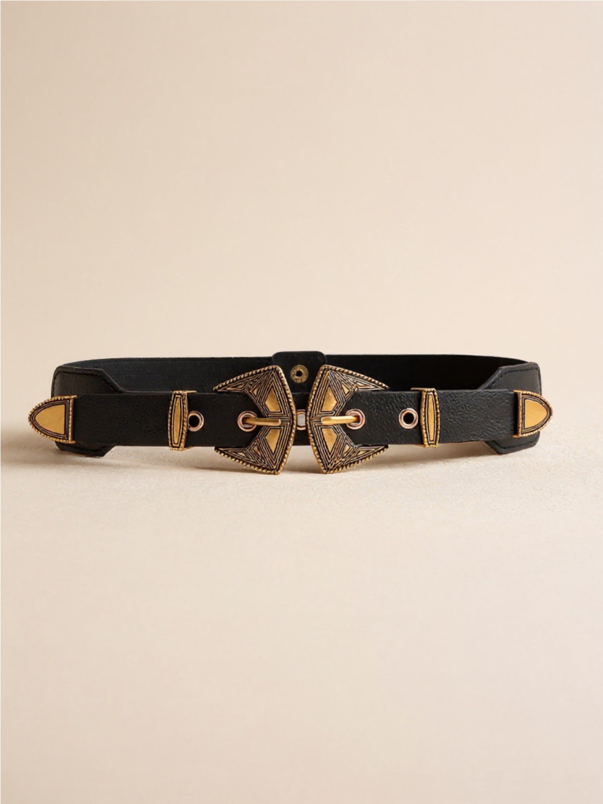 Double Buckle Vegan Leather Belt