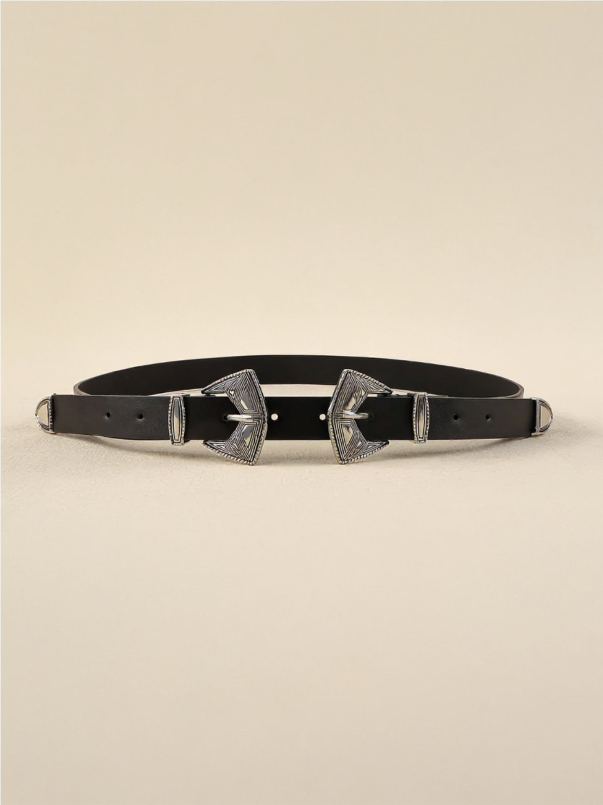 Double Buckle Vegan Leather Belt