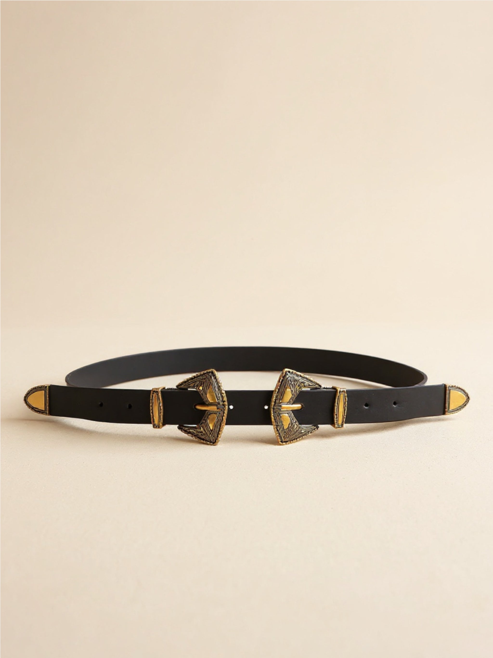 Double Buckle Vegan Leather Belt