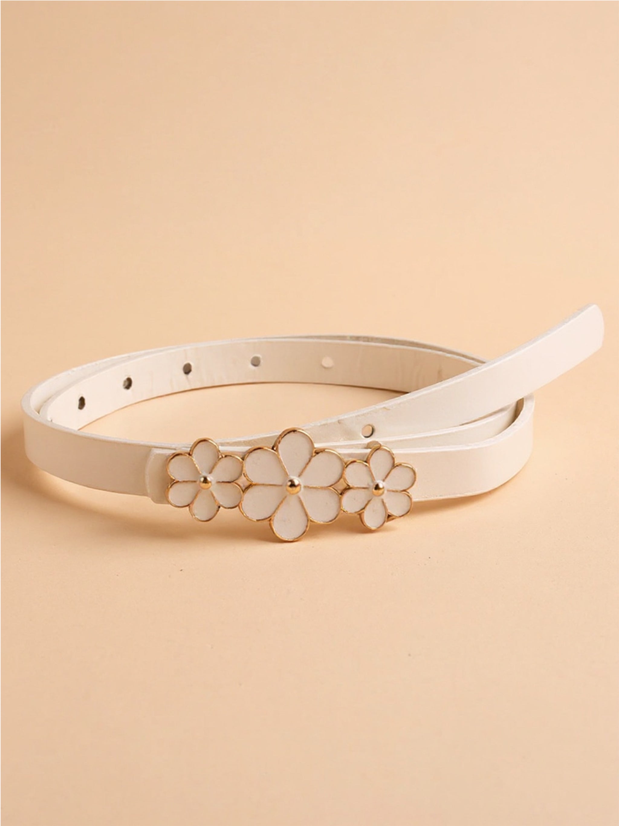 Flower Buckle Skinny Vegan Leather Belt