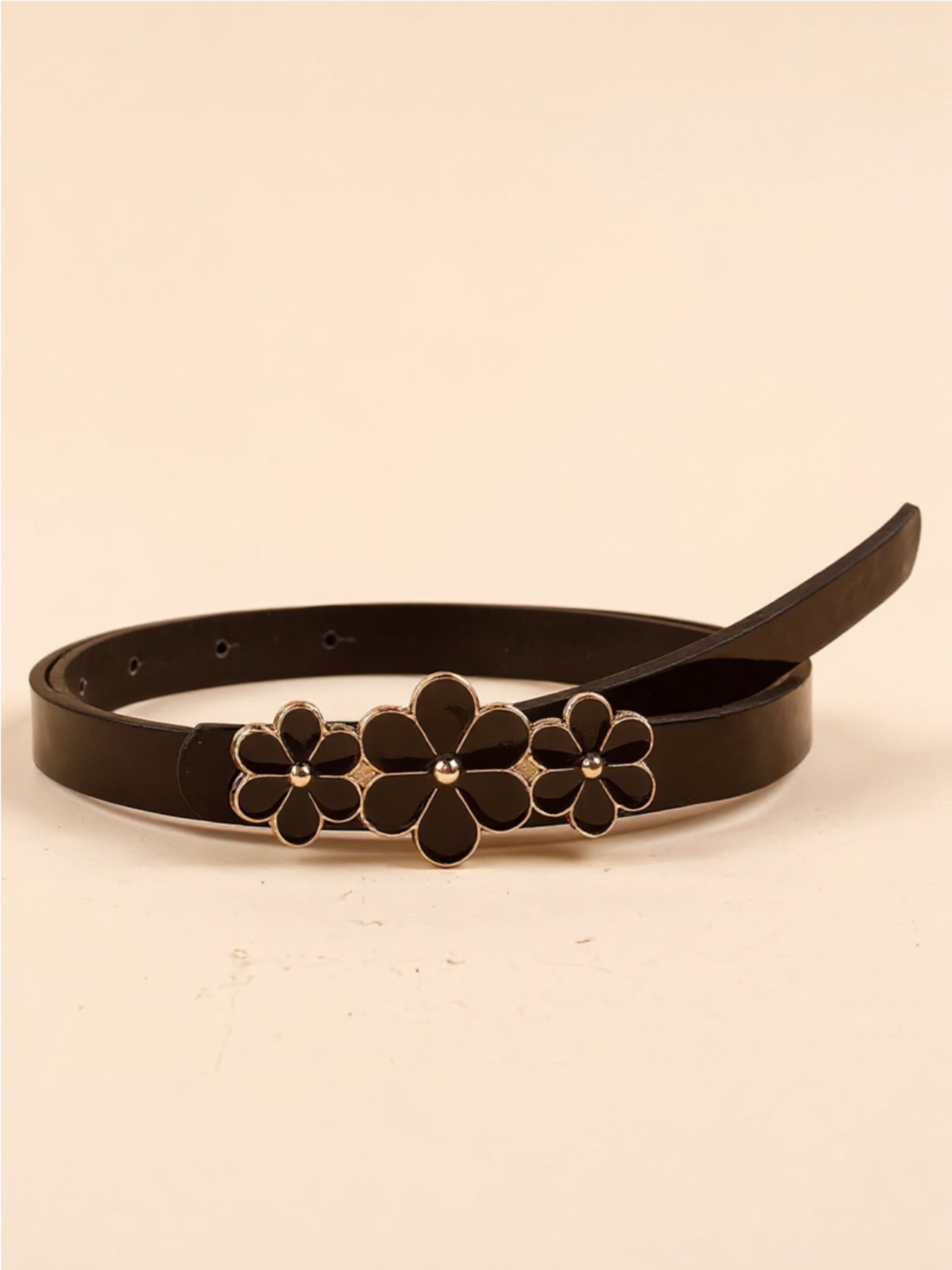 Flower Buckle Skinny Vegan Leather Belt
