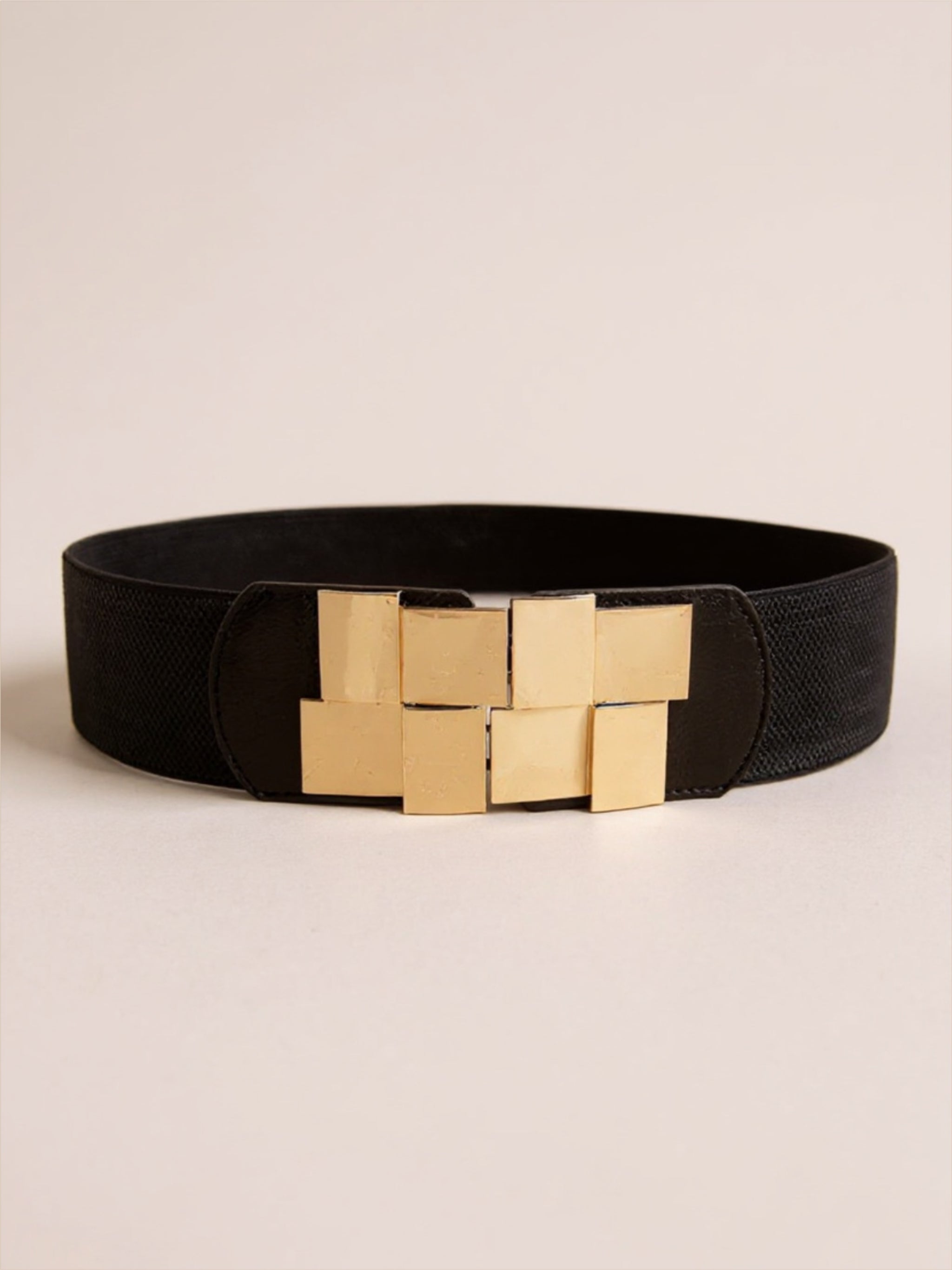 Gold Geometric Buckle Elastic Wide Belt