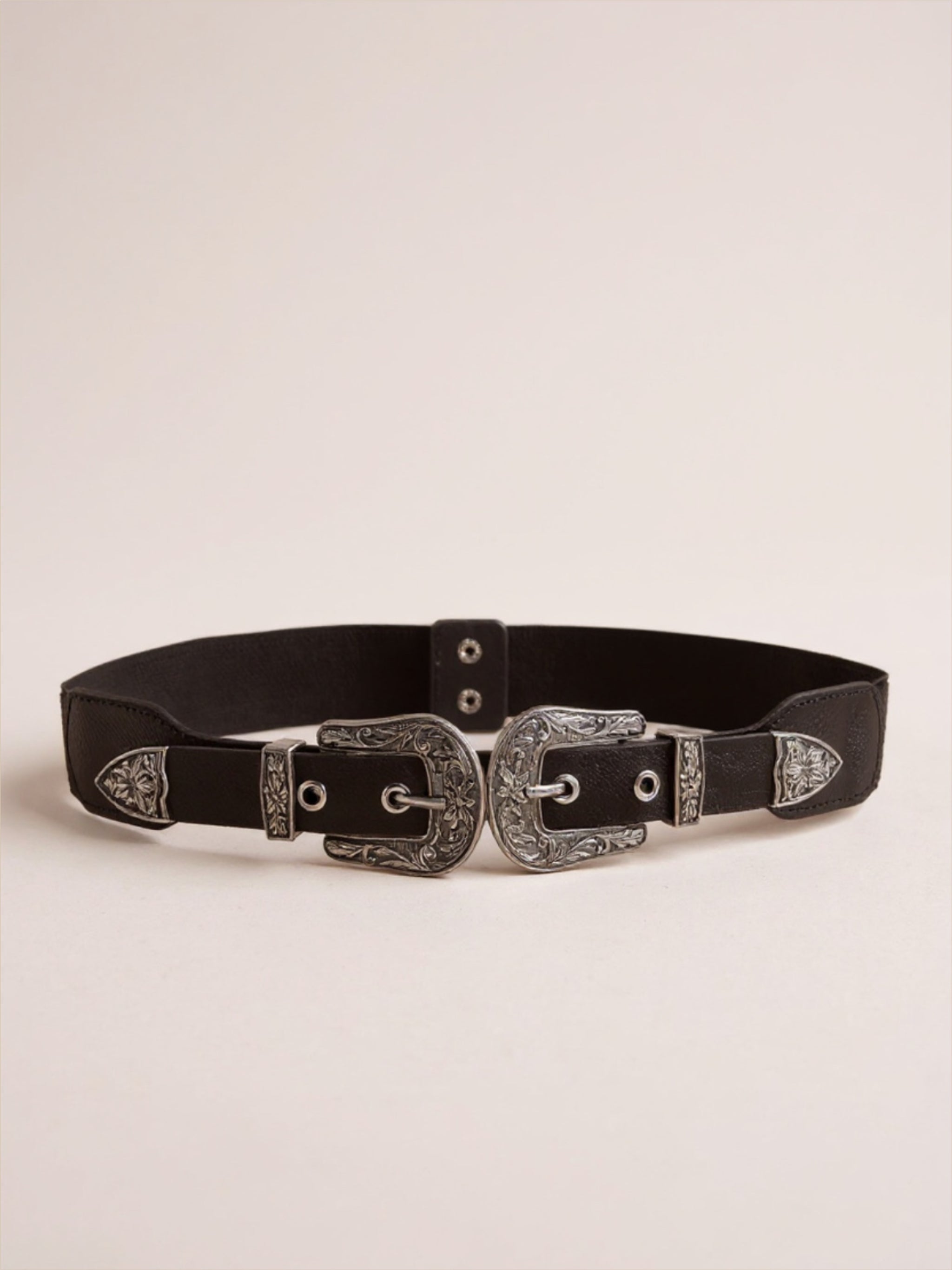 Symmetrical Silver Buckle Vegan Leather Belt