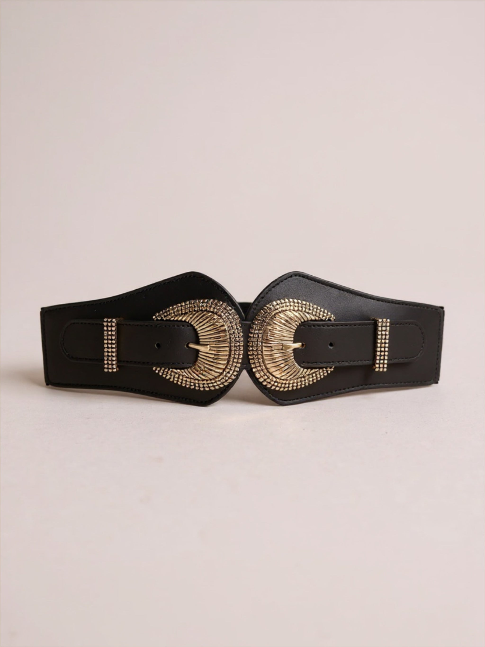 Shell Double Buckle Elastic Wide Belt