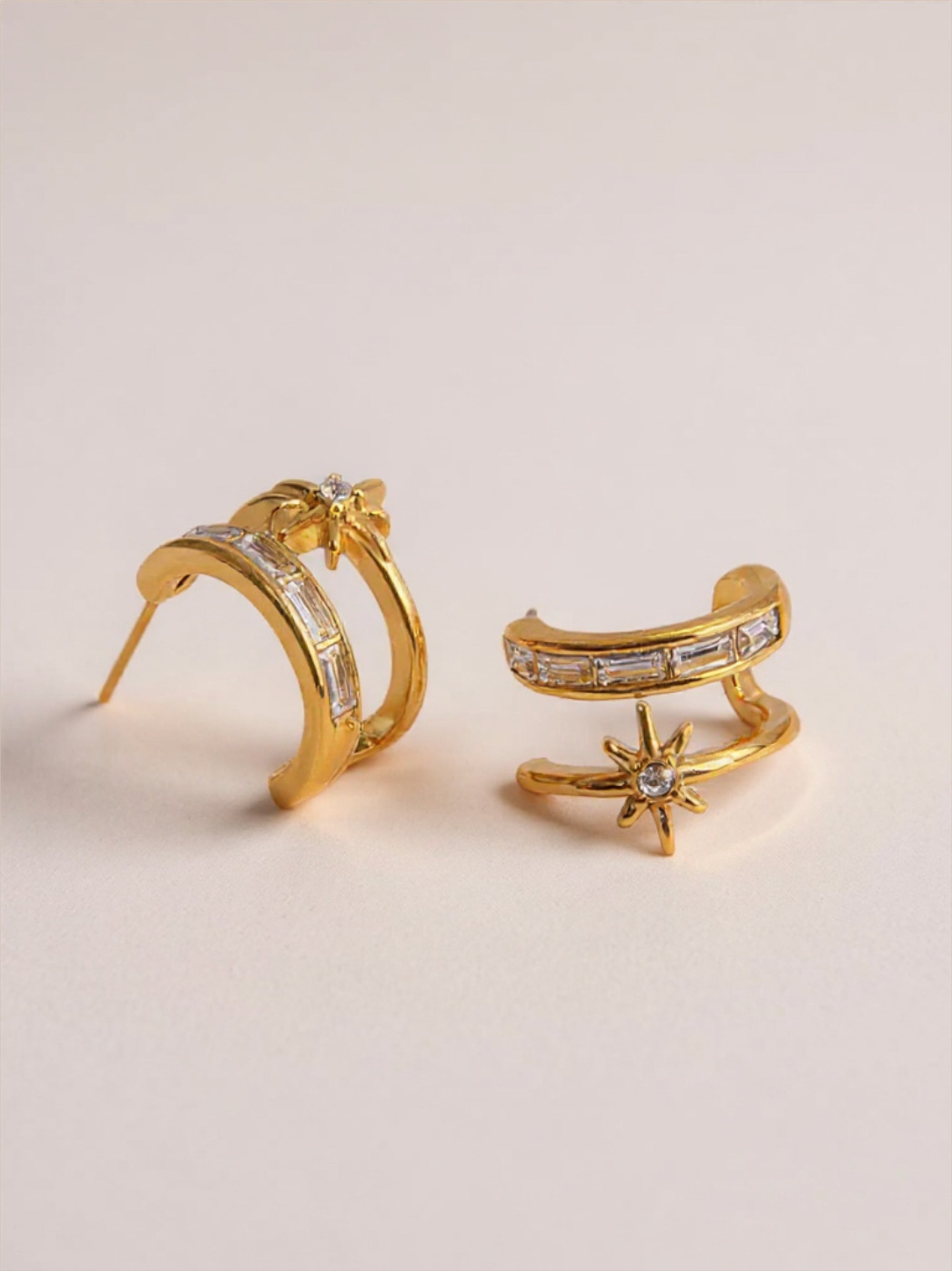 Gold Stainless Steel CZ Double-Layered Earrings