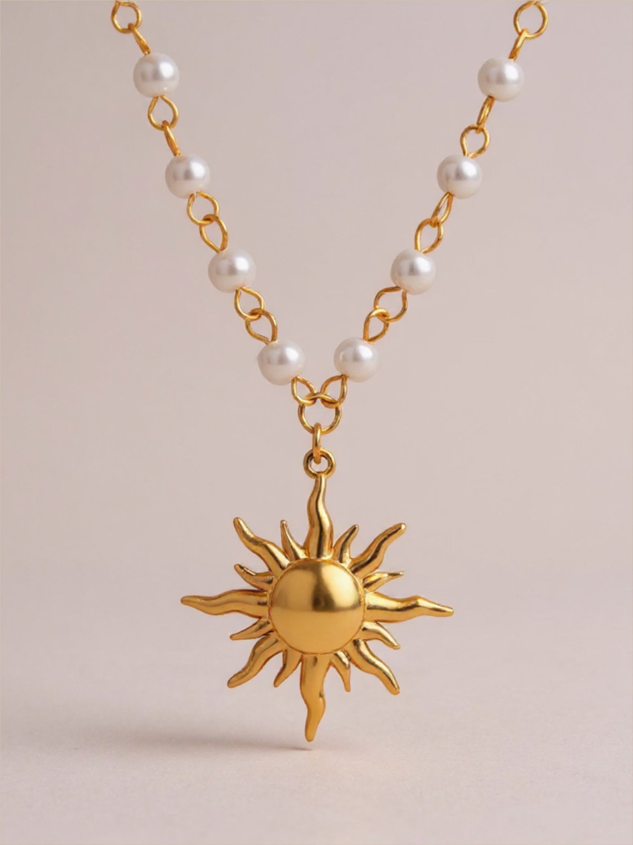 18K Gold Pearl Sun Necklace