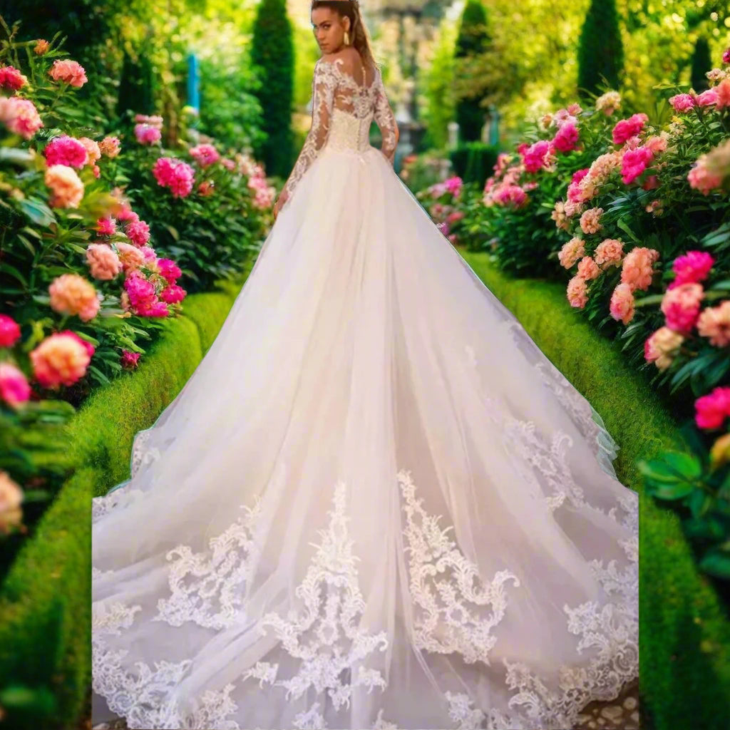 Long Sleeve Lace Mermaid Wedding Gown with Detachable Train