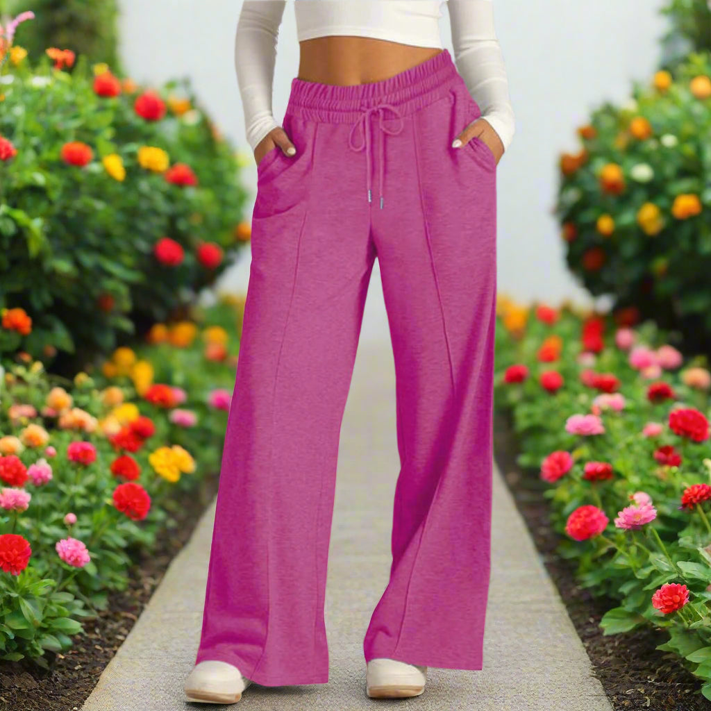 Drawstring Elastic Waist Wide Leg Pants
