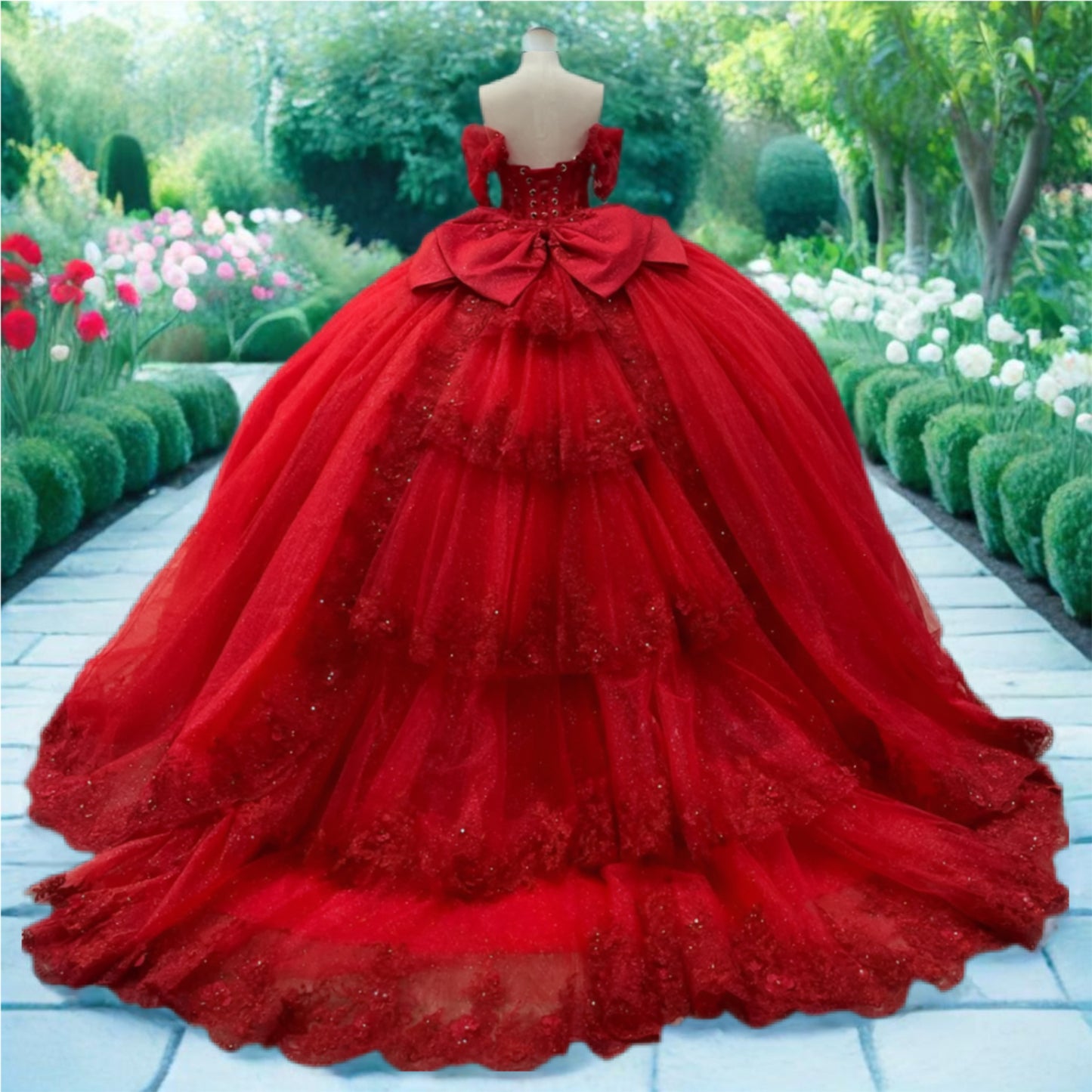 Red Crystal Embroidered Quinceanera Dress