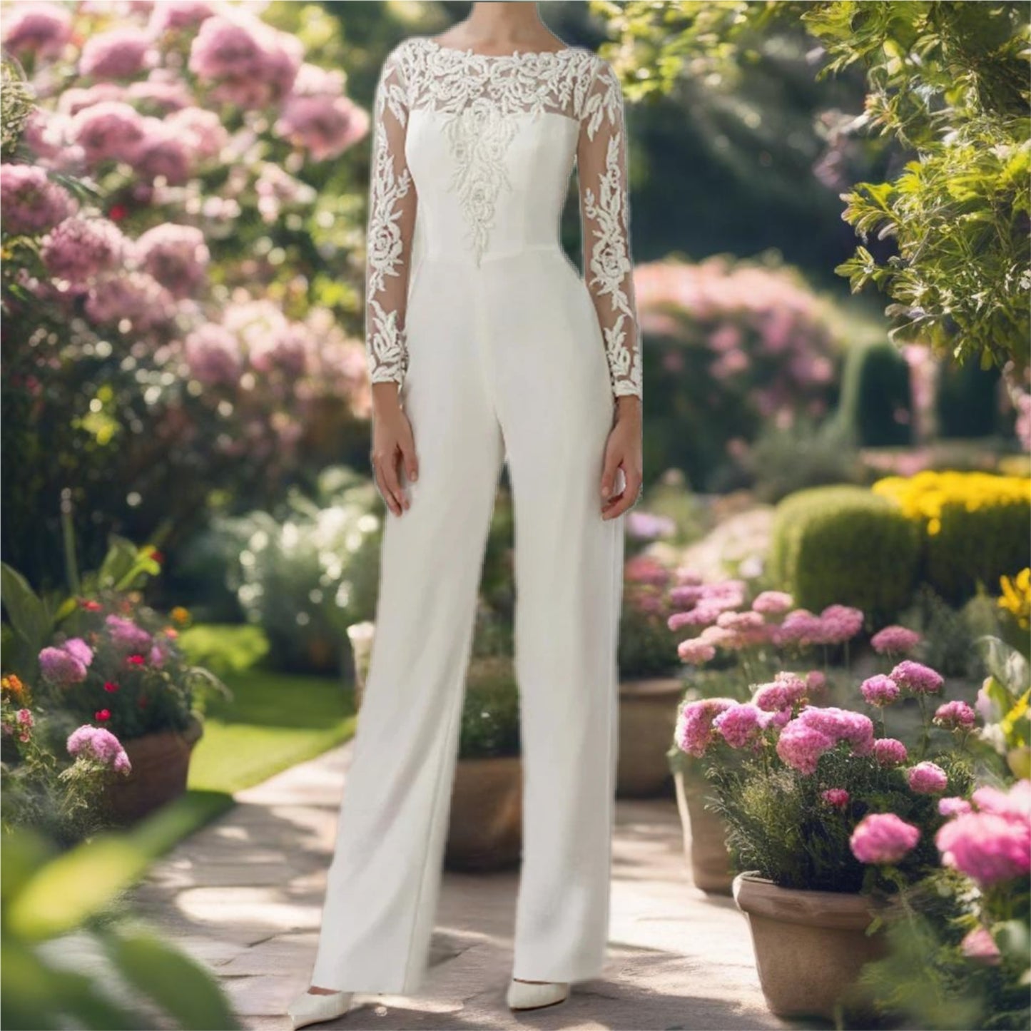 White Wedding Jumpsuit With Overskirt