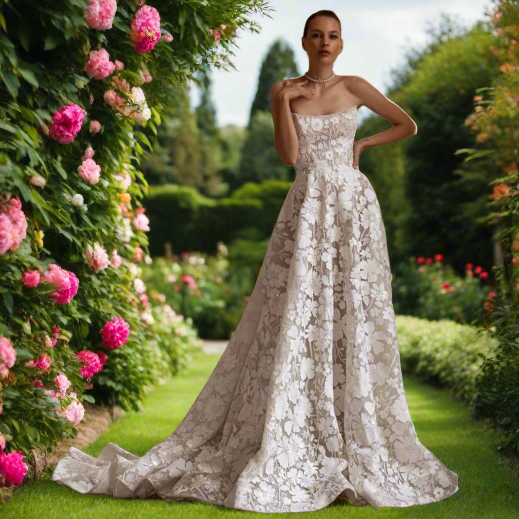 Lace Strapless A-Line Wedding Gown