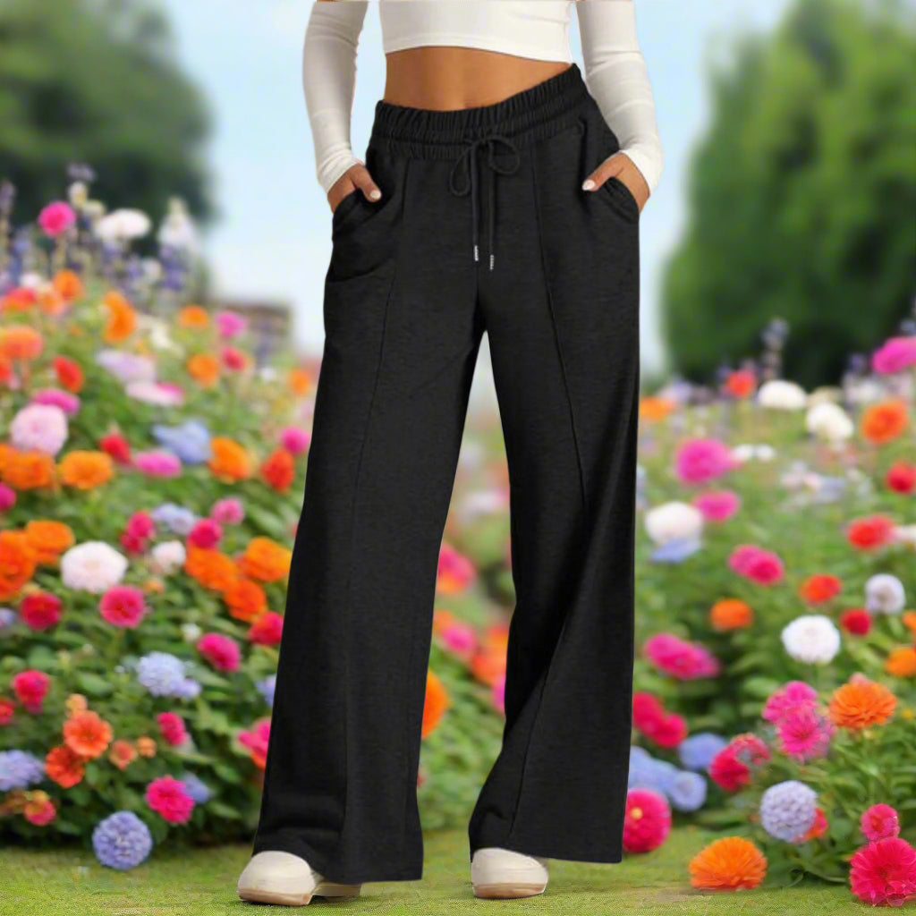 Drawstring Elastic Waist Wide Leg Pants