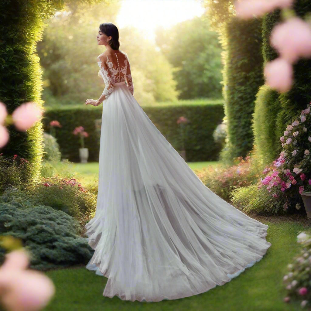 Lace Top Wedding Jumpsuit with Detachable Skirt