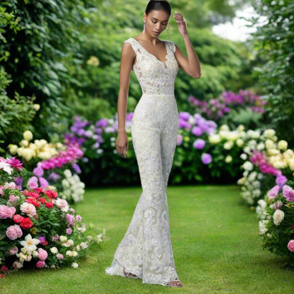Wedding Jumpsuit With Detachable Train
