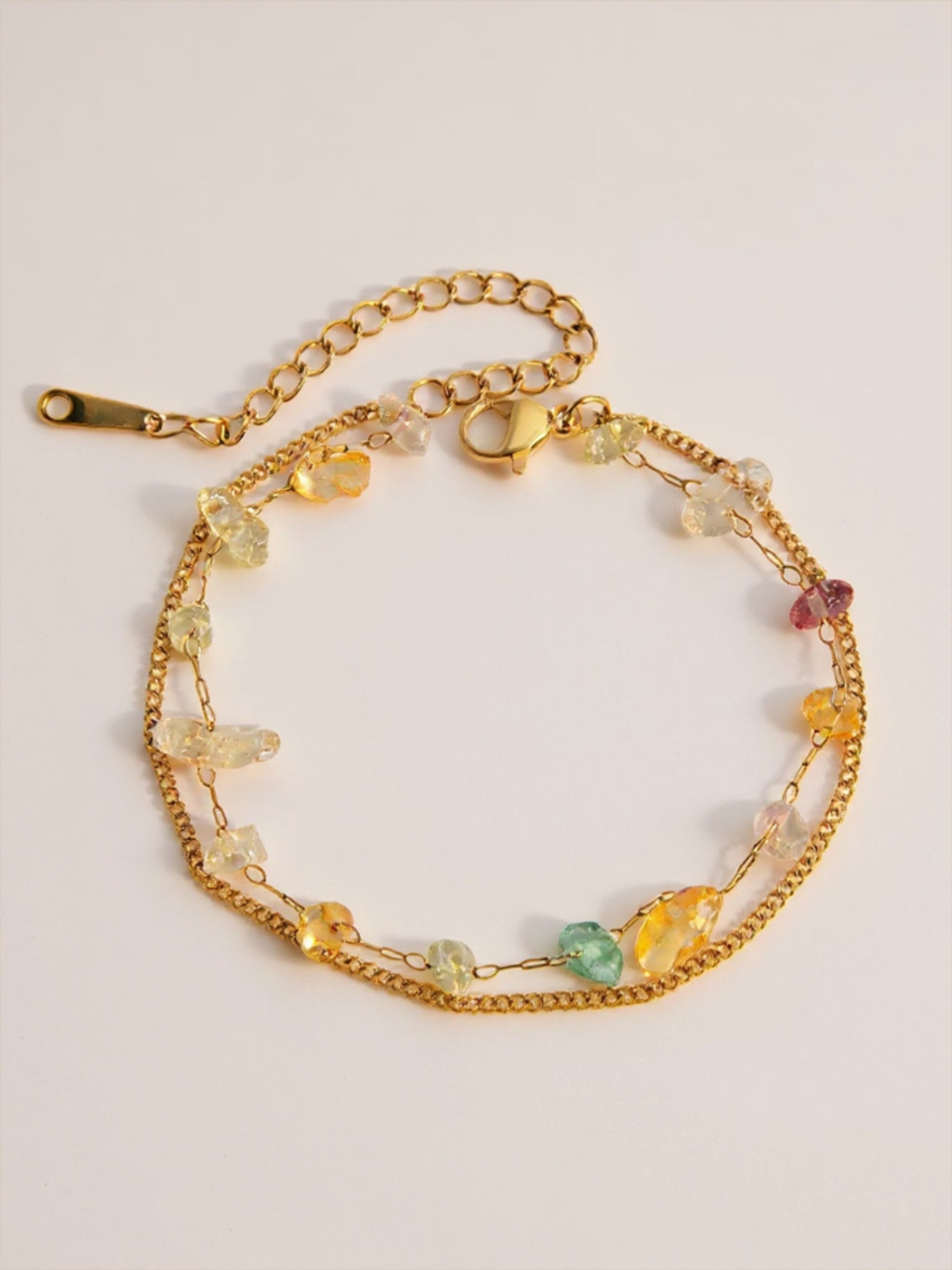 Gold Stainless Steel Natural Stone Double Layered Bracelet