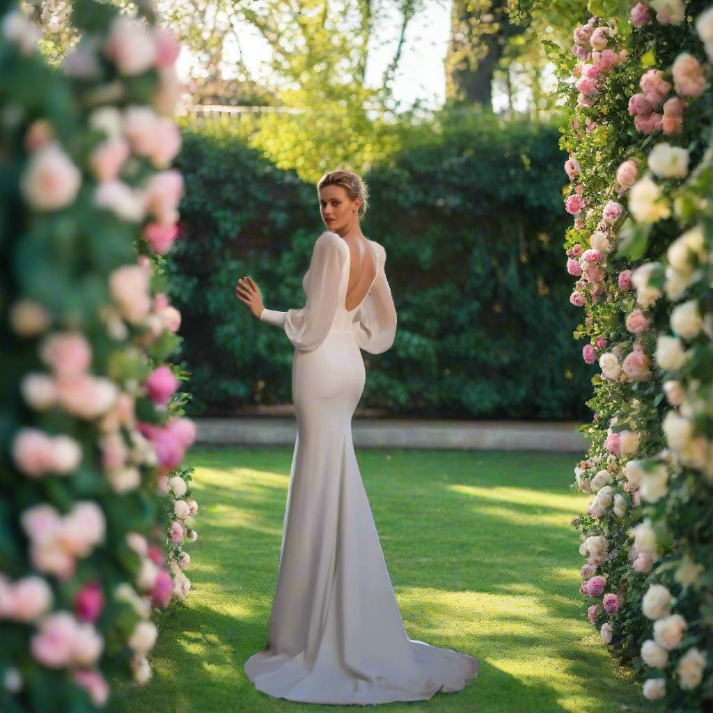 V-Neck Backless Bridal Gown