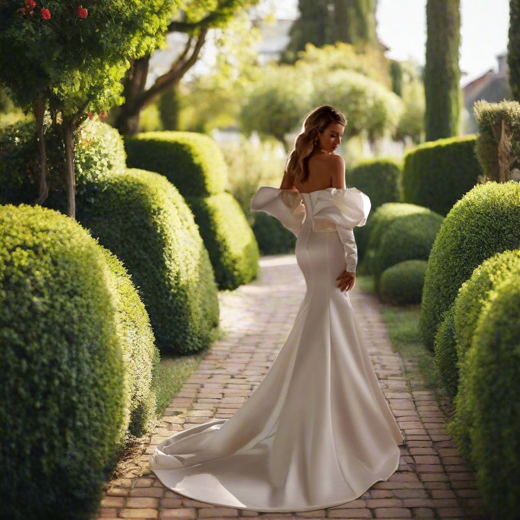 Bridal Gown with Detachable Satin Bubble Sleeves