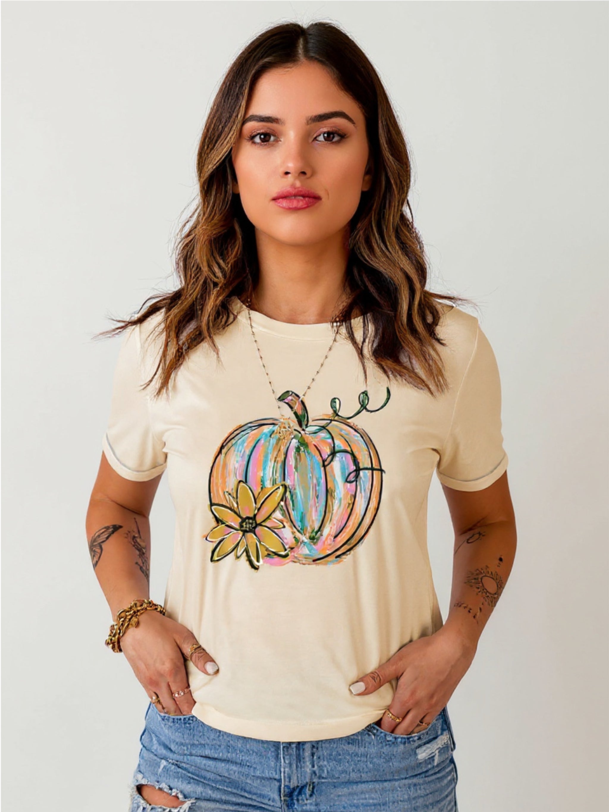 Pumpkin Graphic Round Neck T-Shirt