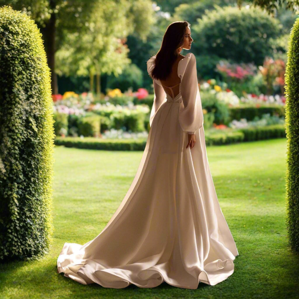 Chiffon Satin A-Line Floor-Length Bridal Gown