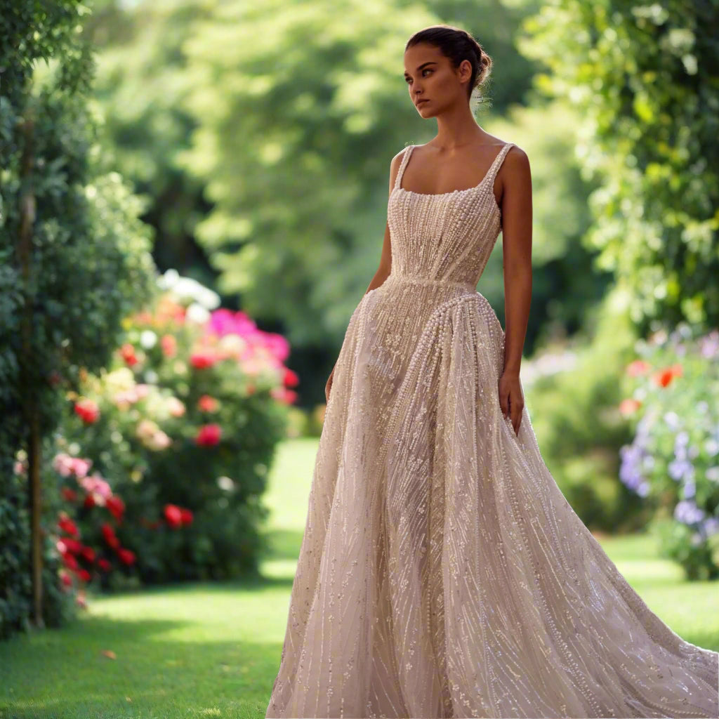 Pearl Beaded Lace Bridal Gown