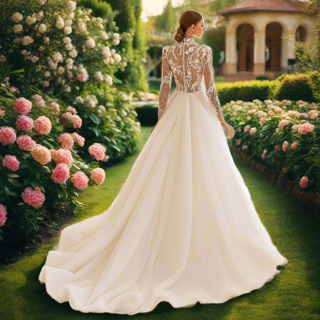 Full Sleeves A Line Wedding Dress