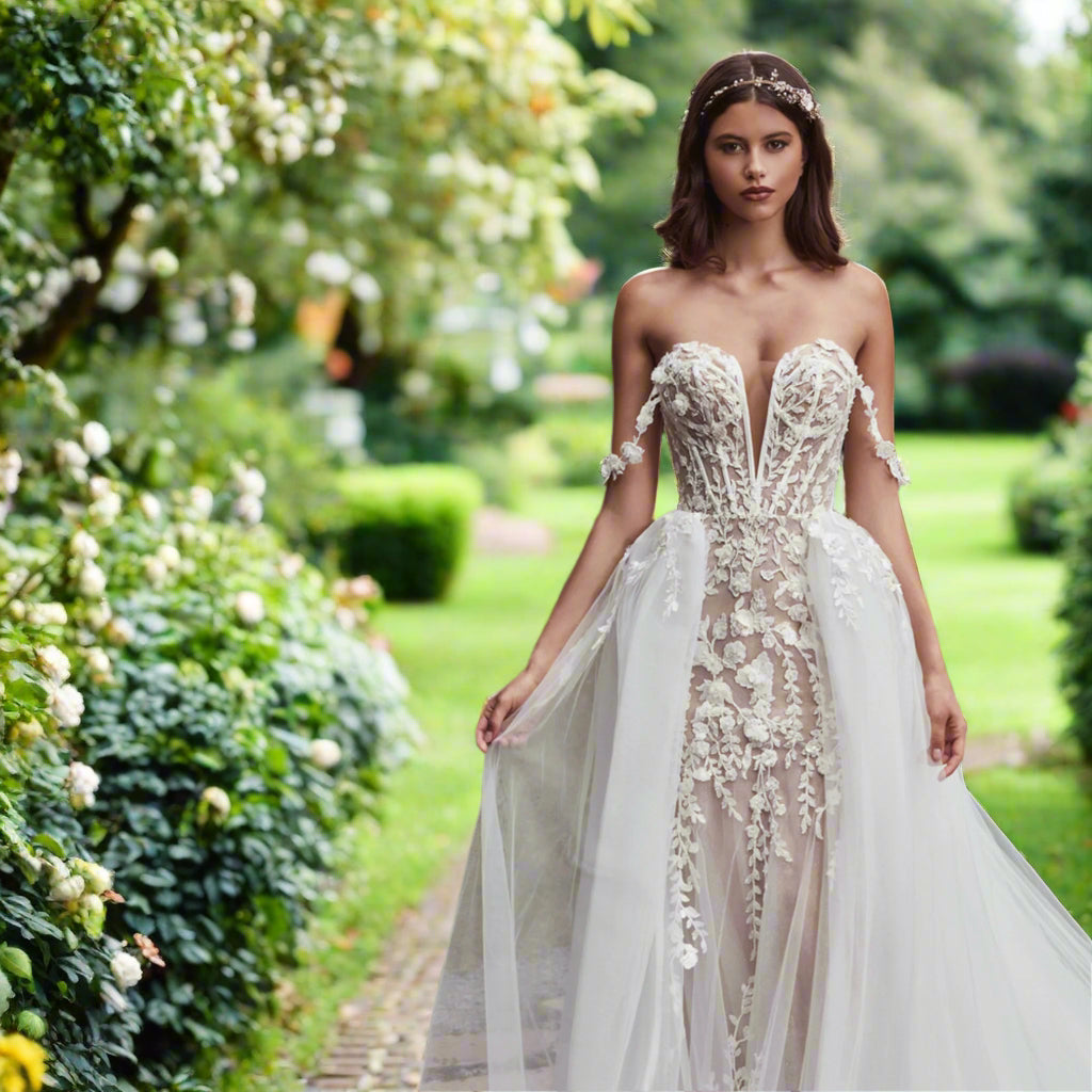 2 In 1 Lace Mermaid Wedding Dress with Detachable Train