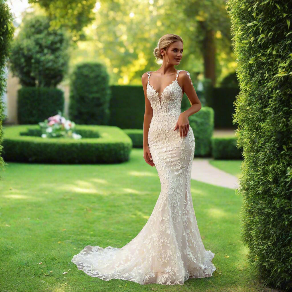 Lace Tiered Backless Wedding Dress