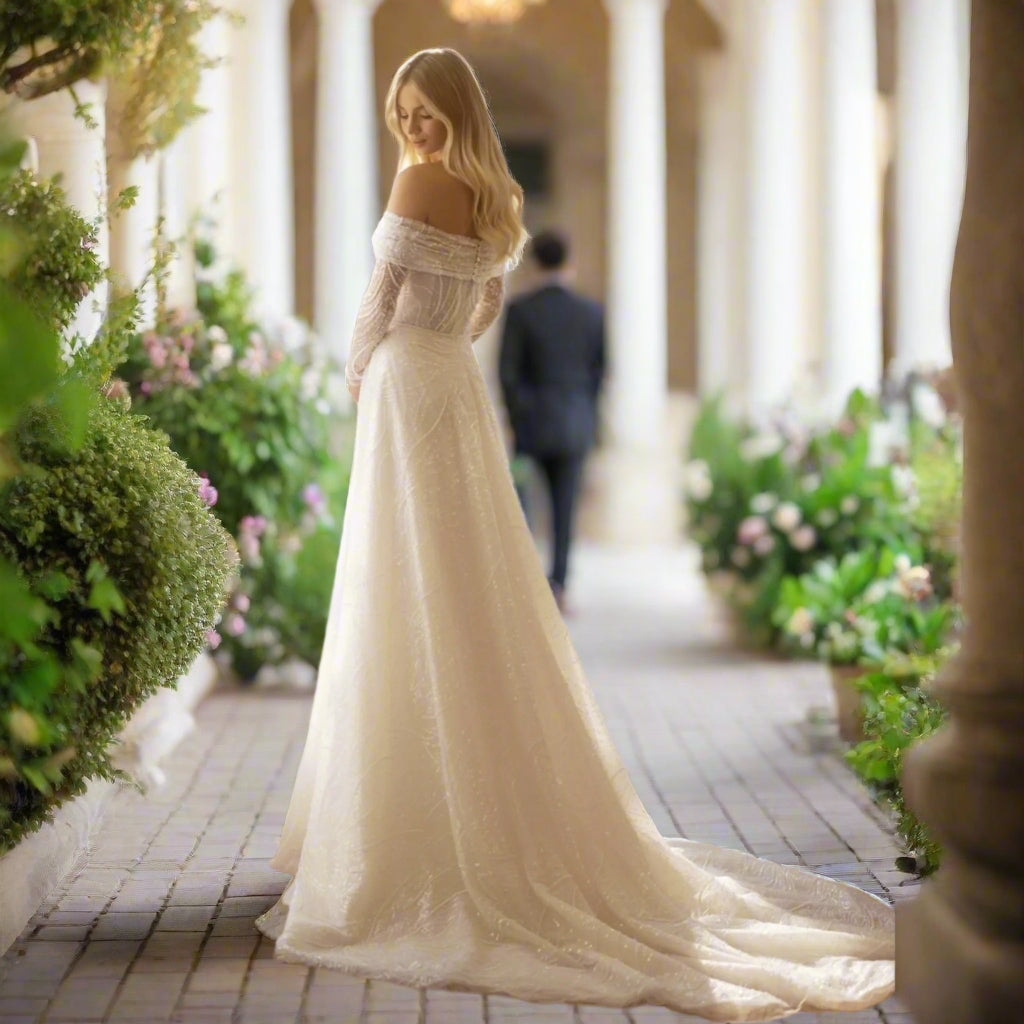 Off The Shoulder Sparkly Wedding Dress
