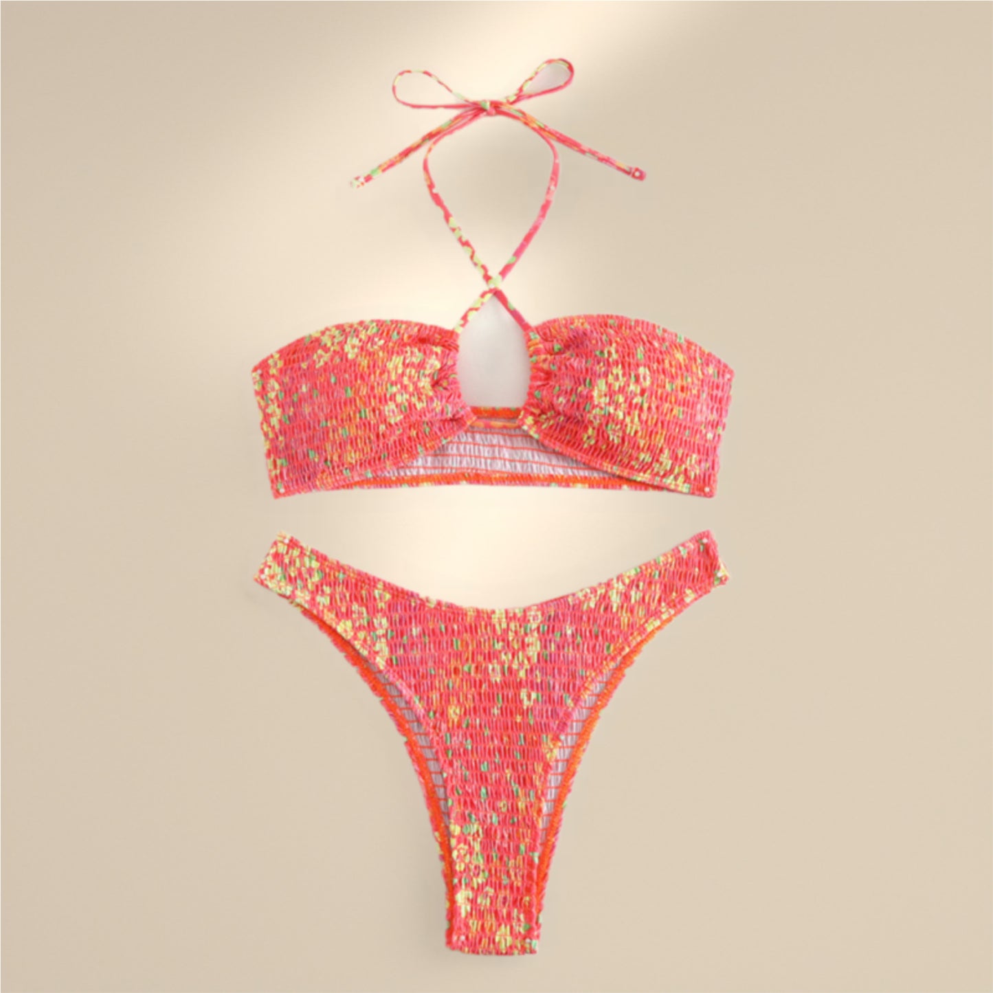 Floral Pleated Halter Bikini