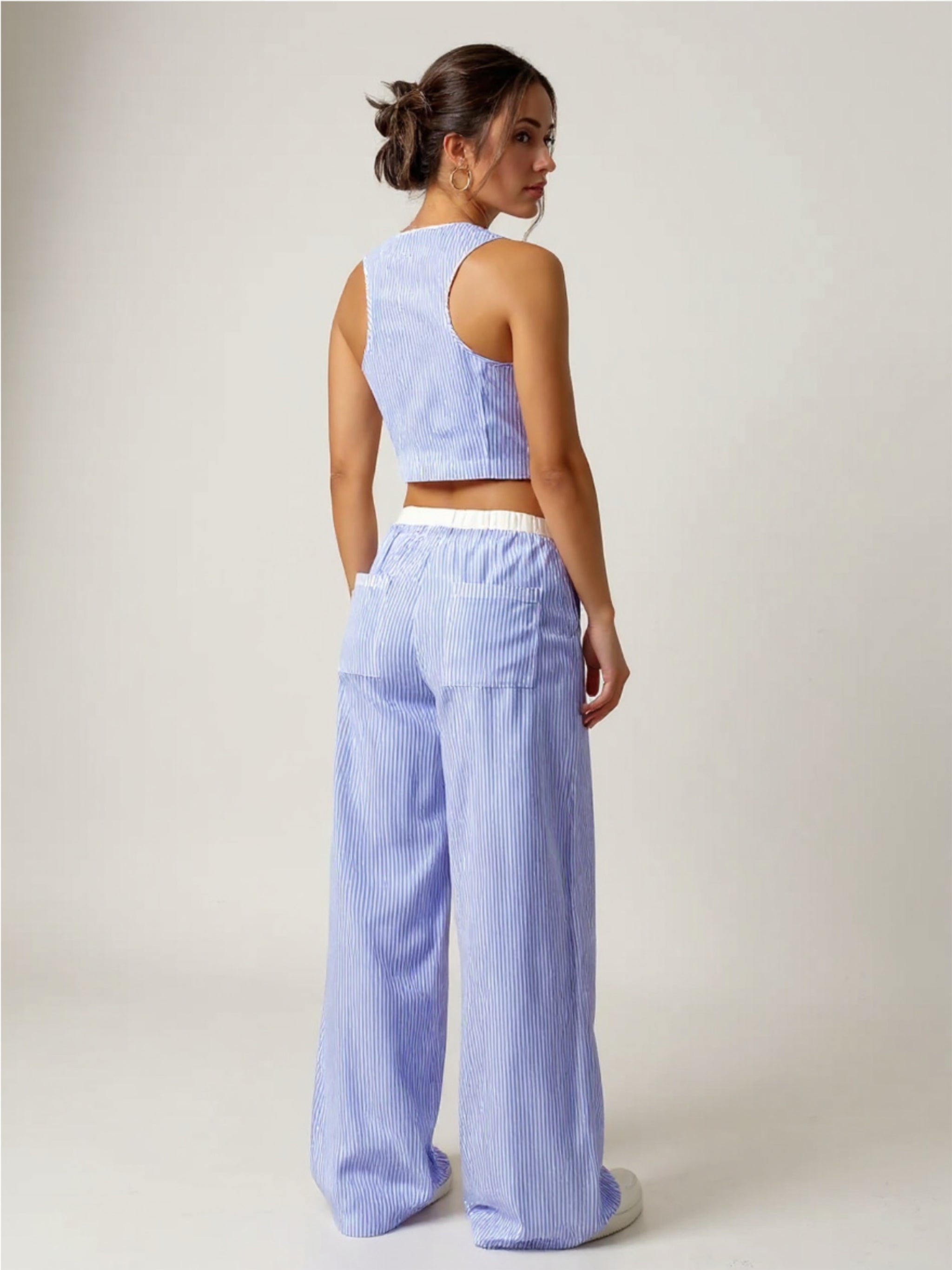 Striped Vest Top & Wide Leg Pants Two-Piece Set